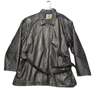 Phase 2 Leather Jacket Mens 3X Black Button Up Snap Zip Front Classic Coat